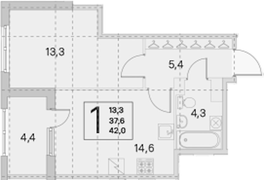 1-комнатная квартира 37.6 м², 4/5 эт., ЖК «ЮгТаун. Олимпийские кварталы»